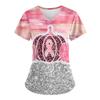 Scrubs Medical Uniform Pink Ribbon Cancer Fighter Graphic Women's Uniforms V Neck Short Sleeve Tops with Pockets Scrubs for Wome