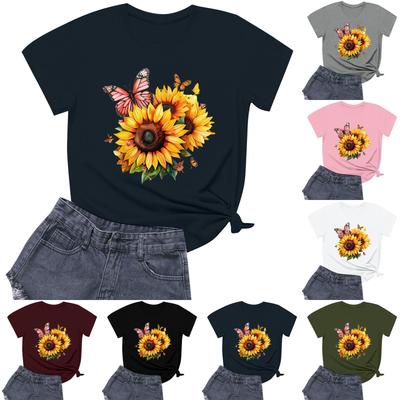 Damenmode Bedrucktes Rundhals Kurzarm Freizeit T-Shirt Top