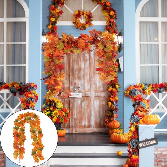 5.7FT Fall Maple Leaf Garland Artificial Autumn Foliage Garland Harvest Hanging Vine Garland Decoration with Sunflowers