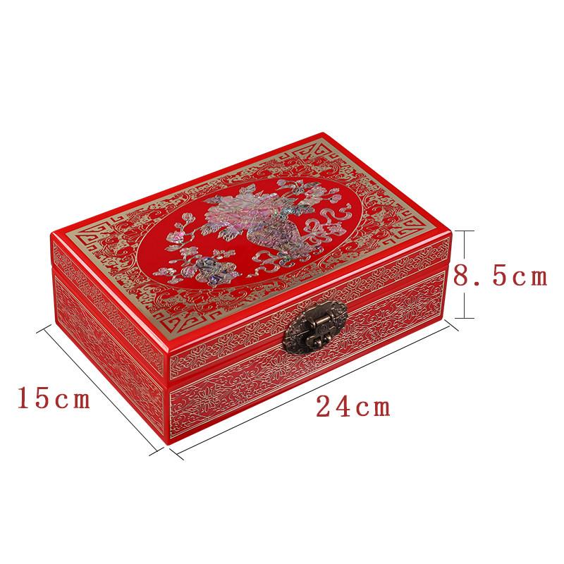 Vintage Wooden Jewelry Box with Copper Wire Inlay Mother of Pearl Handcrafted Pingyao Lacquerware