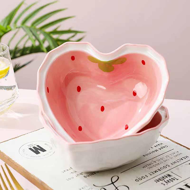 Strawberry Bowl Spoon Plate Set Beautiful Girl Heart Bowl Salad Bowl Dessert Household Tableware