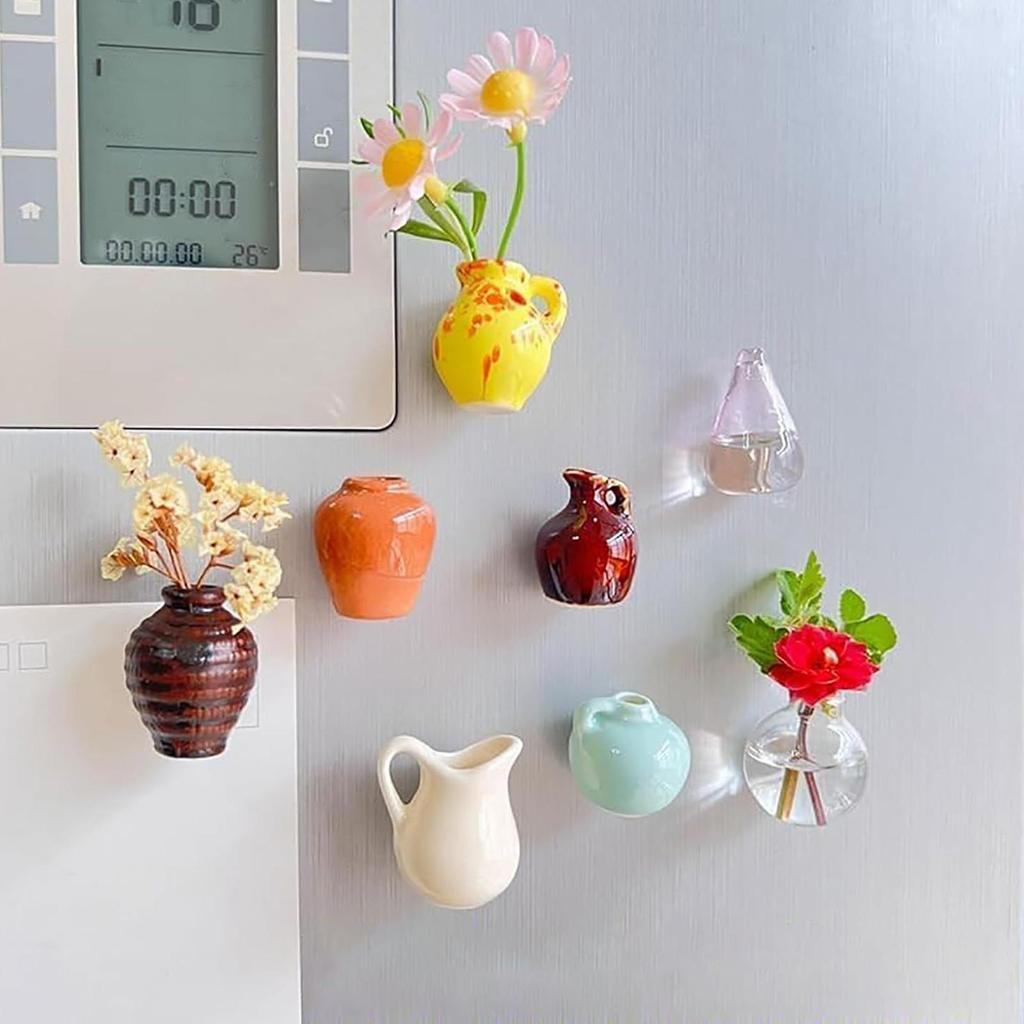 Creative Magnetic Mini Ceramic Vase 3D Ceramic Vase Fridge Magnets DIY Refrigerator Kitchen Decorations