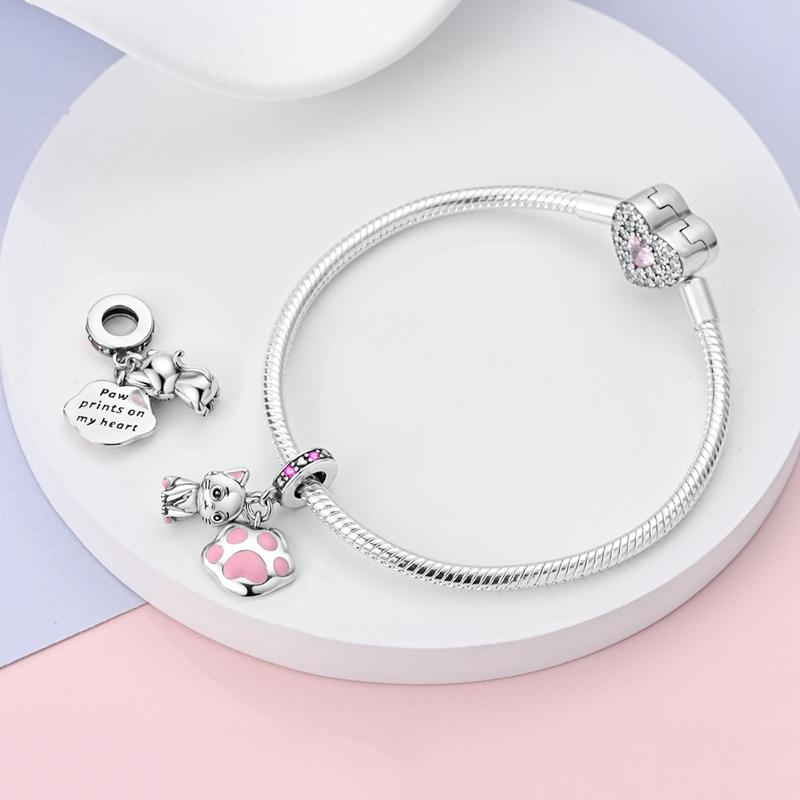 Pink Series S925 Sterling Silver Perfume Cube Carousel Cat Charms Fit Original  Bracelet For Women Jewelry Making Gift