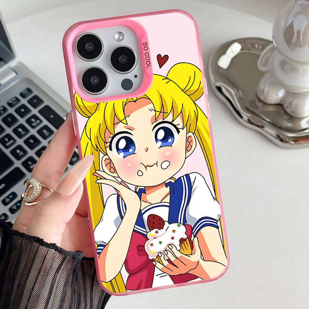 Handyhülle für iPhone 17, 16, 15, 14, 13, 12, 11, Pro, XS, Max, Plus, Mini, SE Anime S-Sailor-M-Moon Pink Candy Matte Shockproof Cover