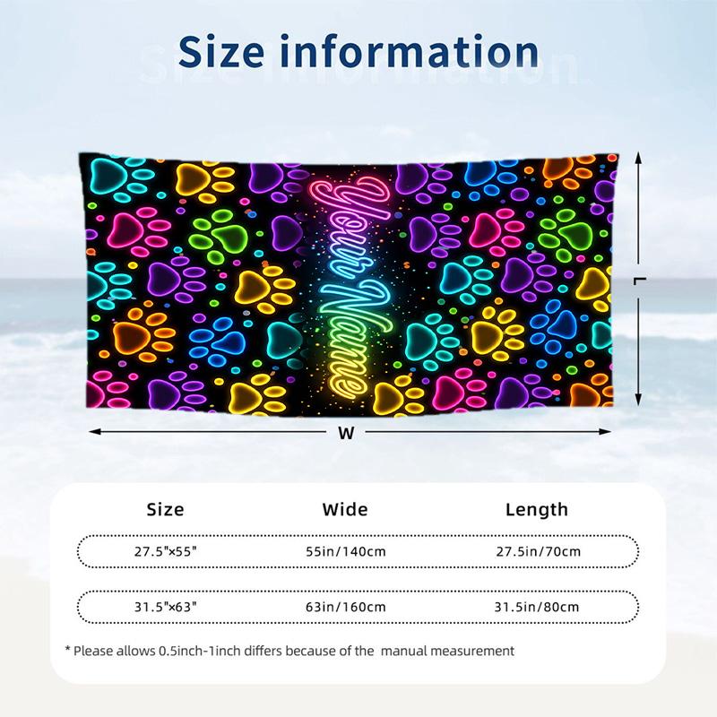 Neon Theme Beach Towel Personalized Custom Name & Text Soft Quick Dry Beach Towel for Swimming Travel