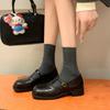 New women's cowhide loafers black large size non-slip thick sole comfortable sheepskin women's shoes light mouth four seasons single shoes women