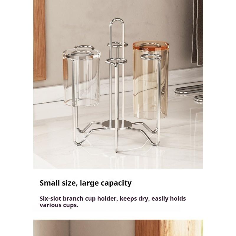 304 Stainless Steel Cup Holder Countertop Drain Rack Tea Cup Storage Drying Stand