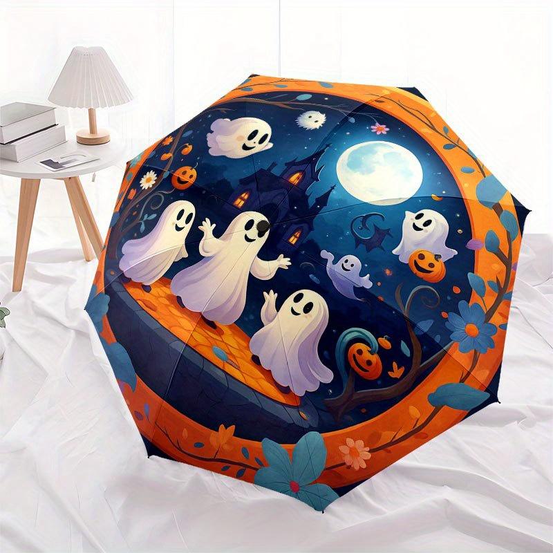 Halloween Ghost Party Decorations: Spooky Fun for Kids!Umbrella with Cute Design, Portable 3-Fold Compact Umbrella for Men & Women, Valentine's Day Mo