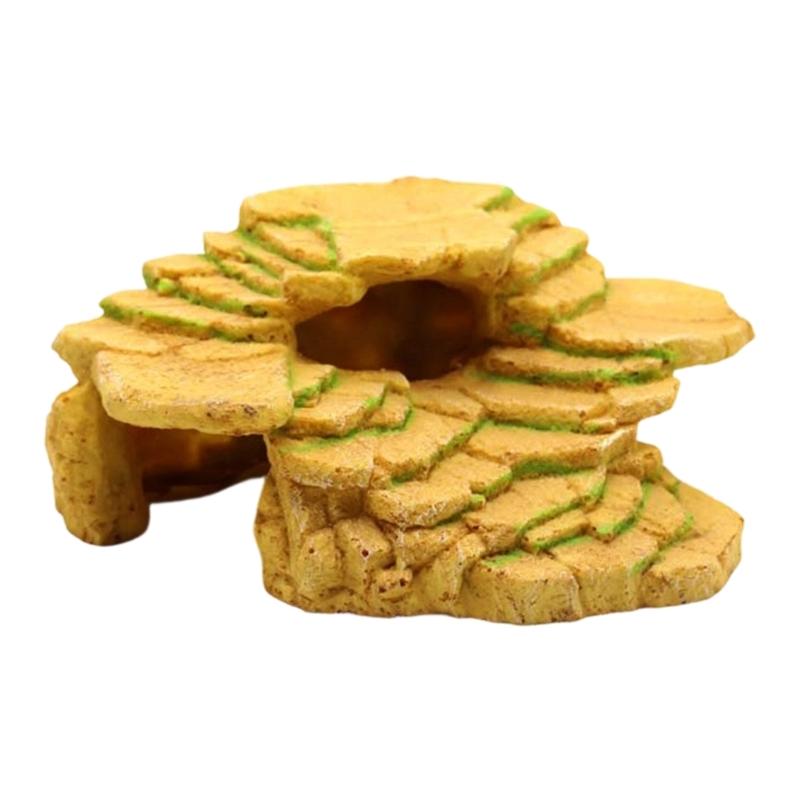 

Artificial Rock Cave Habitat for Pet Lizards Spiders Safe Plastic Terrarium Accessory Landscape Supplies жовтий