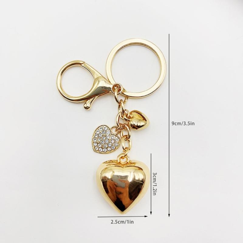 Sweet Cool Wind Big and Small Peach Heart Keychain Y2k Niche Diamonds Love Bag Pendant Decoration Accessories for Women
