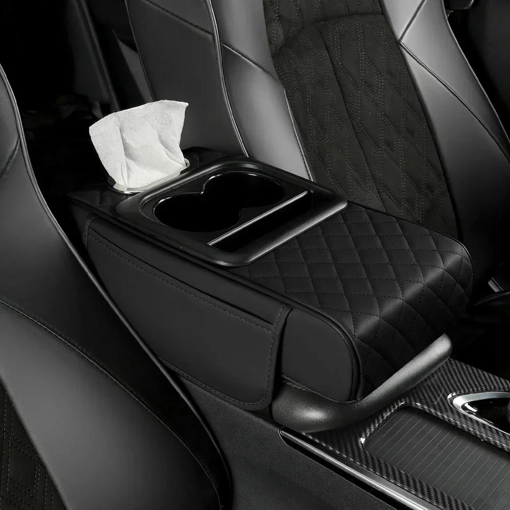 Car Armrest Storage Box, Car Center Console Organizer, Armrest Heightening Cushion with Cup Holder Armrest Storage Organizer Box