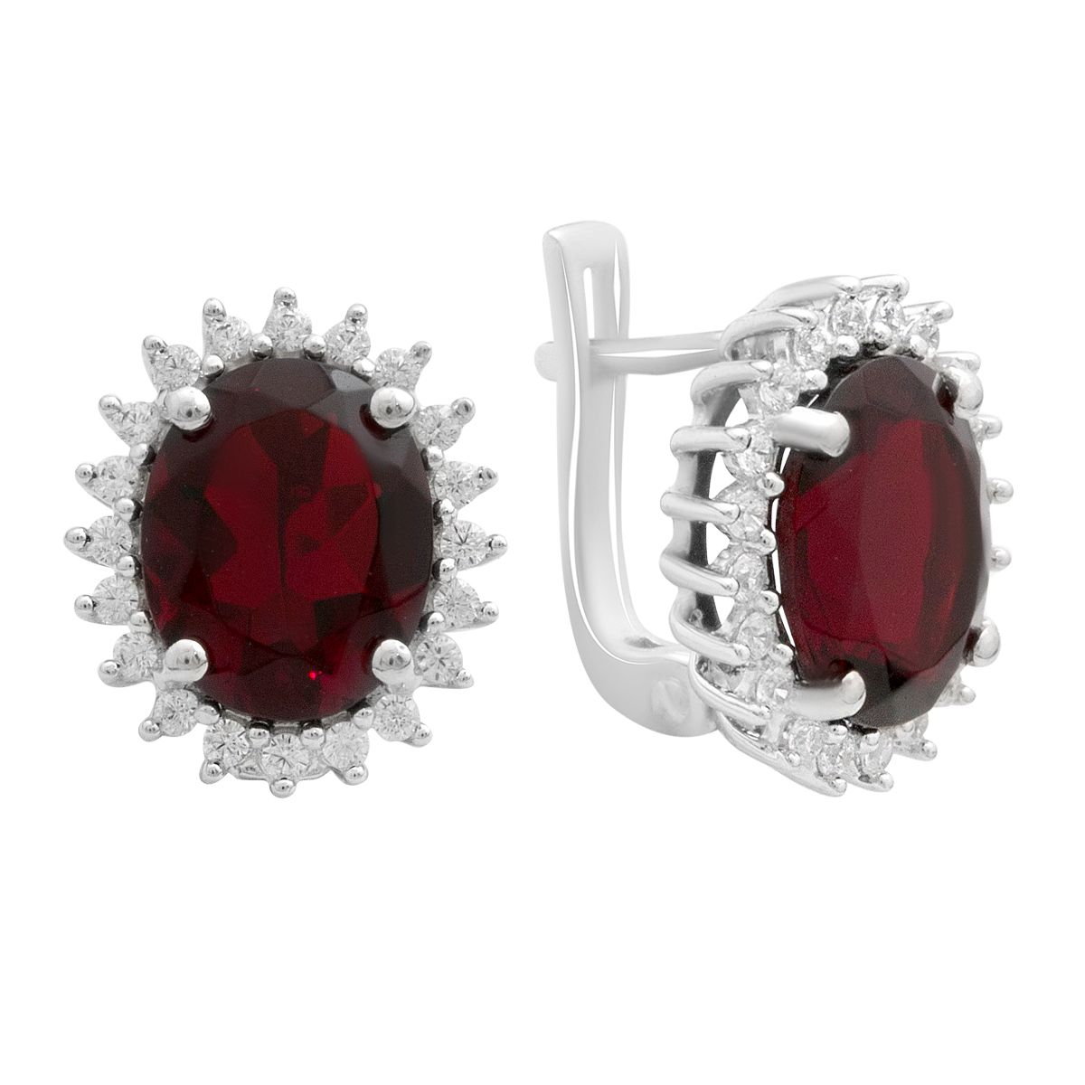 

Срібні сережки з штучним гранатом нано, фіанітами (60002306) темні цукерки apple червоний колір