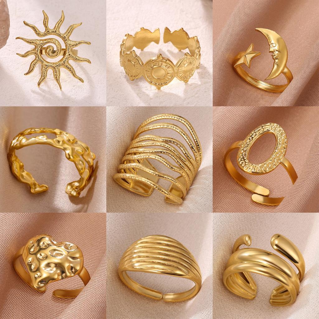 Sun Punk Anillos For Women Multilayer Broad Surface Opening Rings For Women Gold Color Stainless Steel Geometry New Ring Jewelry