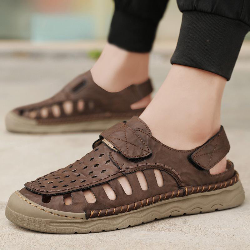 Large Size Sandals Hand-Stitched Fashion Versatile Casual Hole Shoes Men'S Breathable Beach Shoes