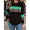 Plus Size, Plus-size Leopard Print, Color-block, Printed, Round-neck Casual Long-sleeve T-shirt, Suitable for Spring and Autumn. Women's Clothing