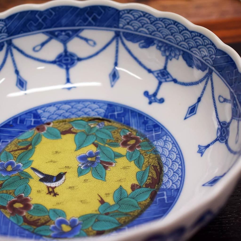 Japanese Warehouse Stylish Tableware Kutani Ware Bowl Yoshidaya Camellia and Bird Pottery Luxury Japanese Tableware Serving Bowl Bowl Made in Japan