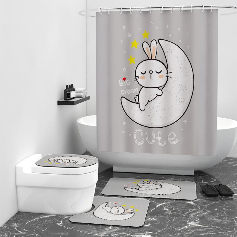 Love Cartoon Digital Printing Shower Curtain Bathroom Shower Blocking Four-Piece Set Floormat40x60cm