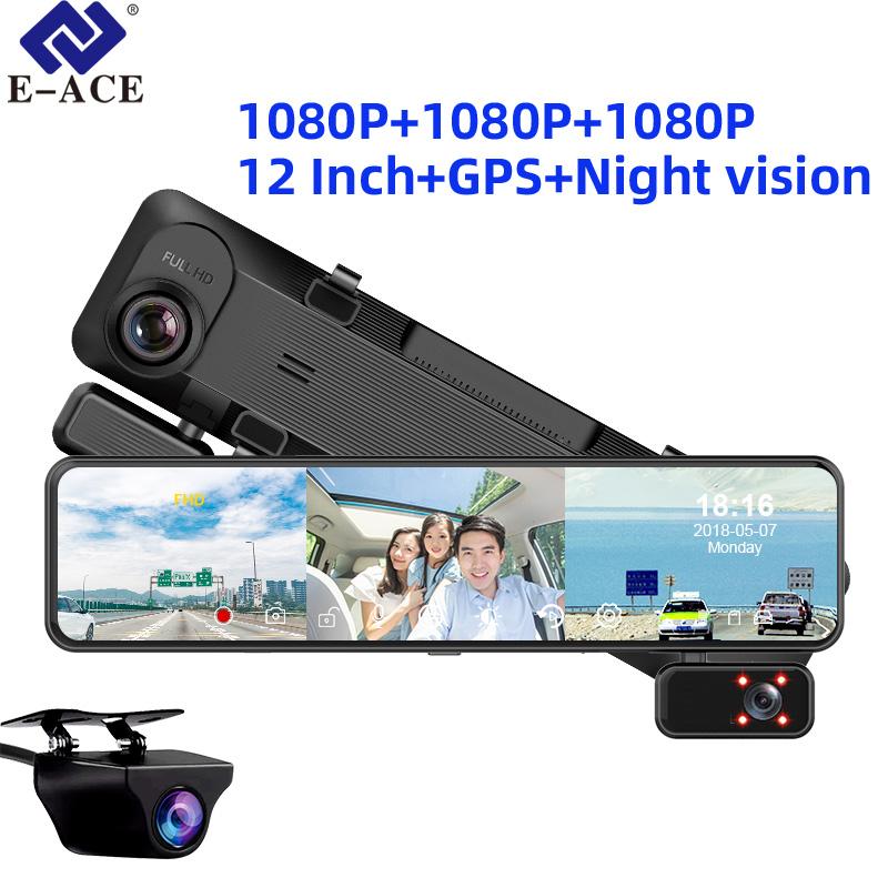 

E-ACE Dashcam Автомобильный видеорегистратор 11,26 дюйма HD 1080P 24H Монитор парковки 3 в 1 Камеры GPS WIFI Запись ночного видения Черный ящик Камера заднего вида Buck Line