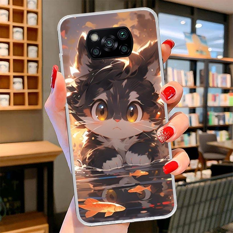 Cartoon Cute Cat Fish Aesthetic Cover Phone Case For Xiaomi Poco F7 Ultra X7 X6 X5 Pro M7 Redmi 15C 15 13C 13 12C 12 10C 10 9A 9