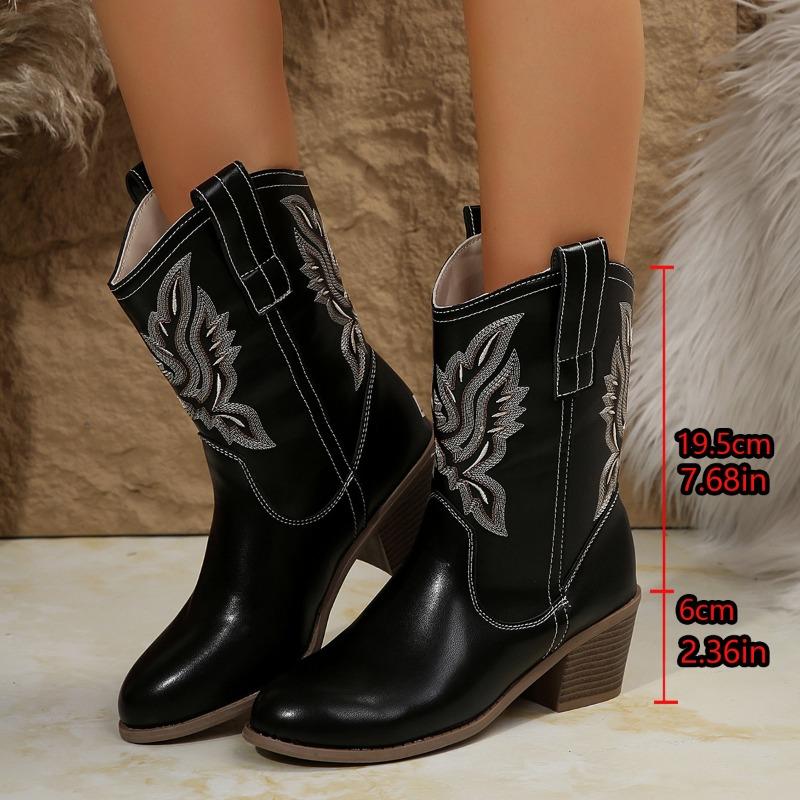 Large Size New Western Cowboy Boots Embroidered Knight Boots Medium Tube Martin Boots Long Boots Women