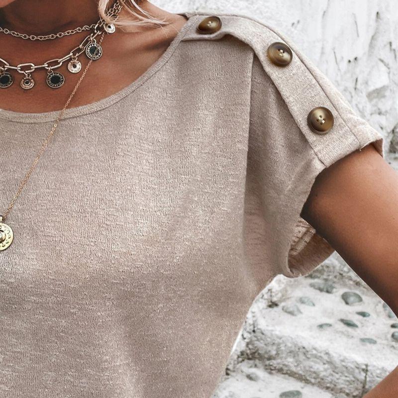 European & American Style Buttoned Short-Sleeve T-Shirt