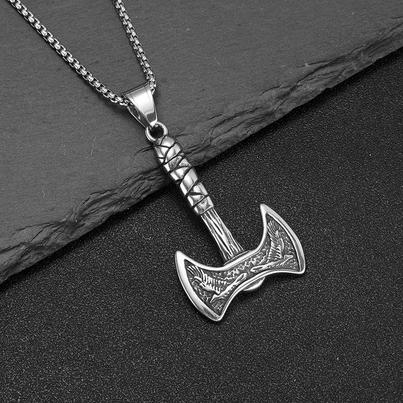 Nordic Viking Raven Axe Titanium Steel Personality Vintage Pendant Necklace Men's Hip Hop