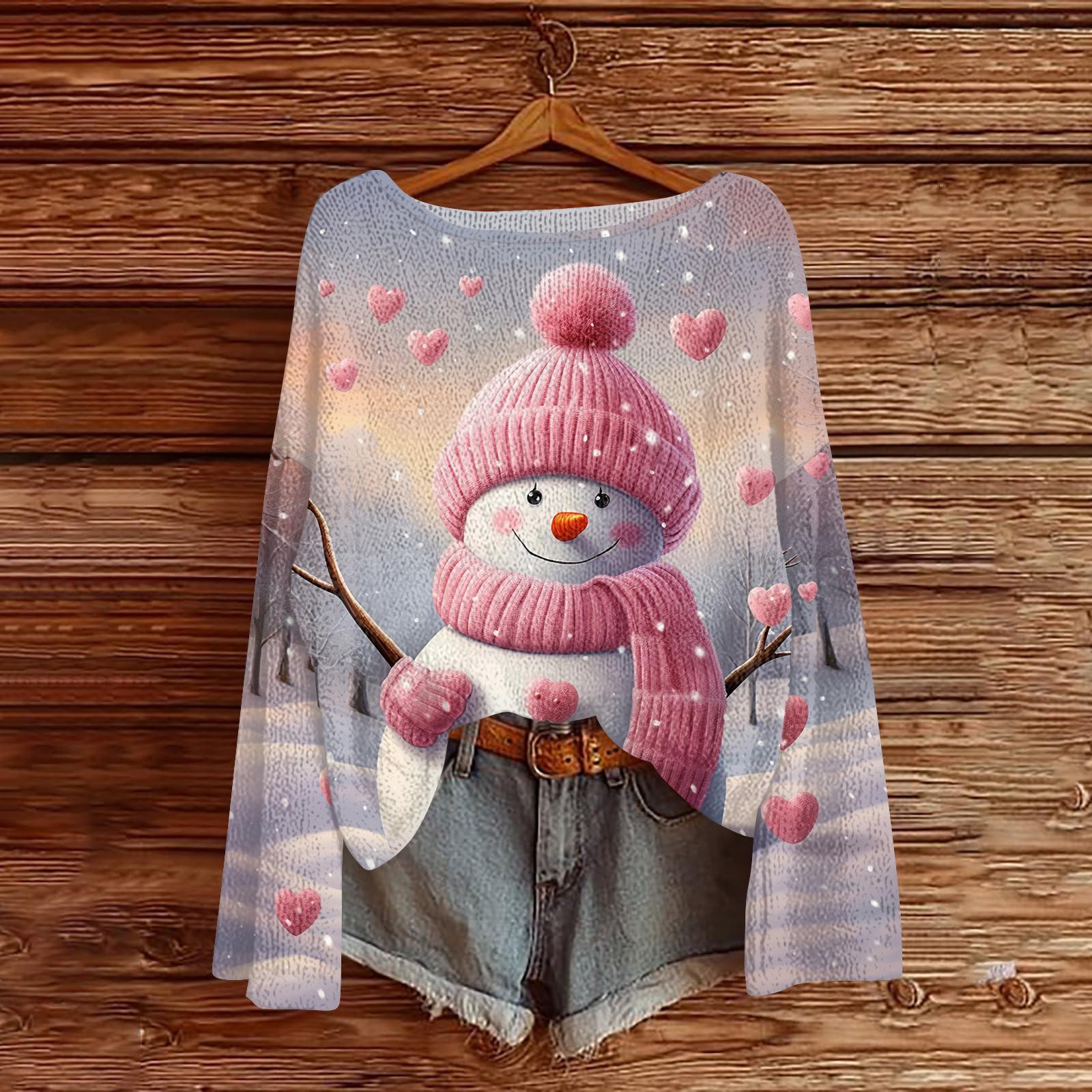 

Женский модный свитер с рождественским принтом, легкий, повседневный трикотажный пуловер с длинным рукавом XL розовый