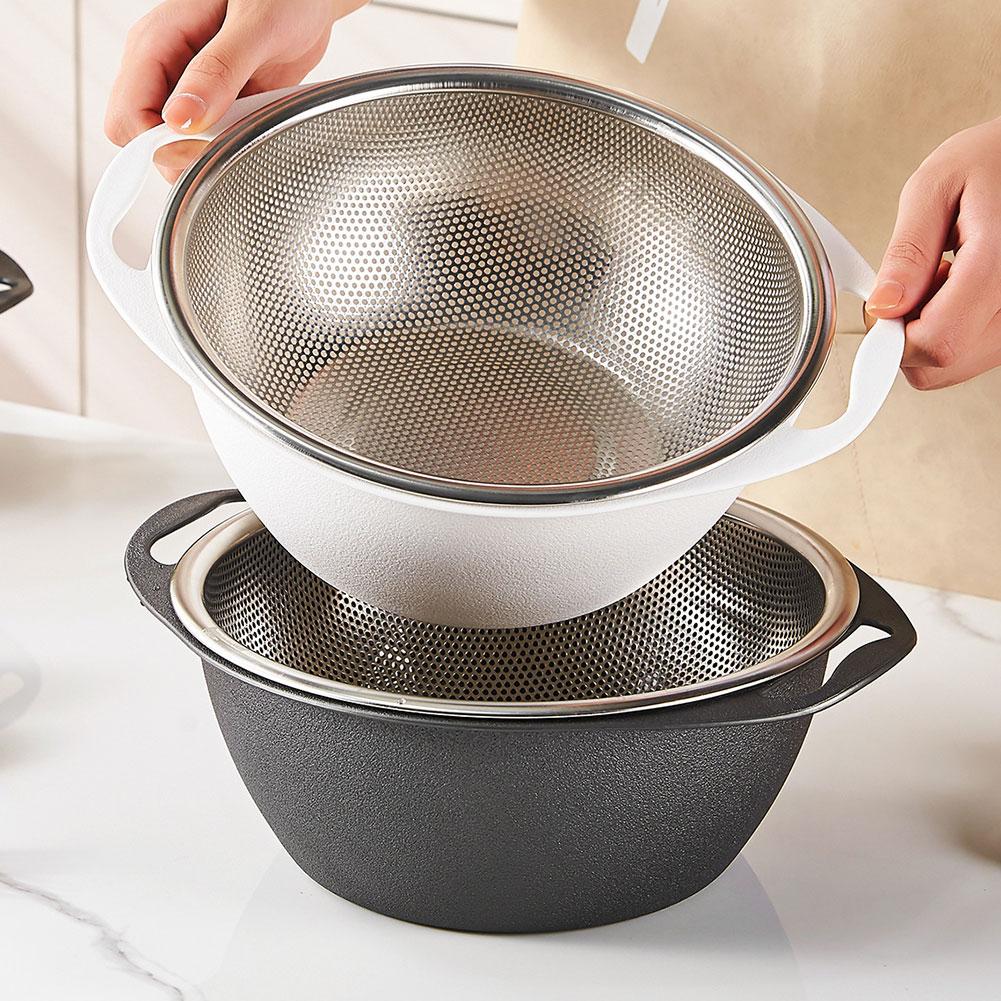 Kitchen Microporous Colander with Handle Stainless Steel Basket Strainer Drainer Multi-Purpose for Washing Vegetables Rice Fruit