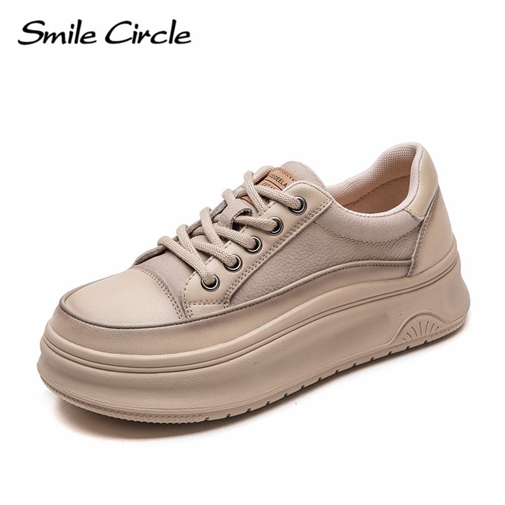 Echtes Leder Damen Freizeitschuhe Runder Kopf Höhe zunehmende dicke Sohle Schuhe Mode bequeme flache Schuhe