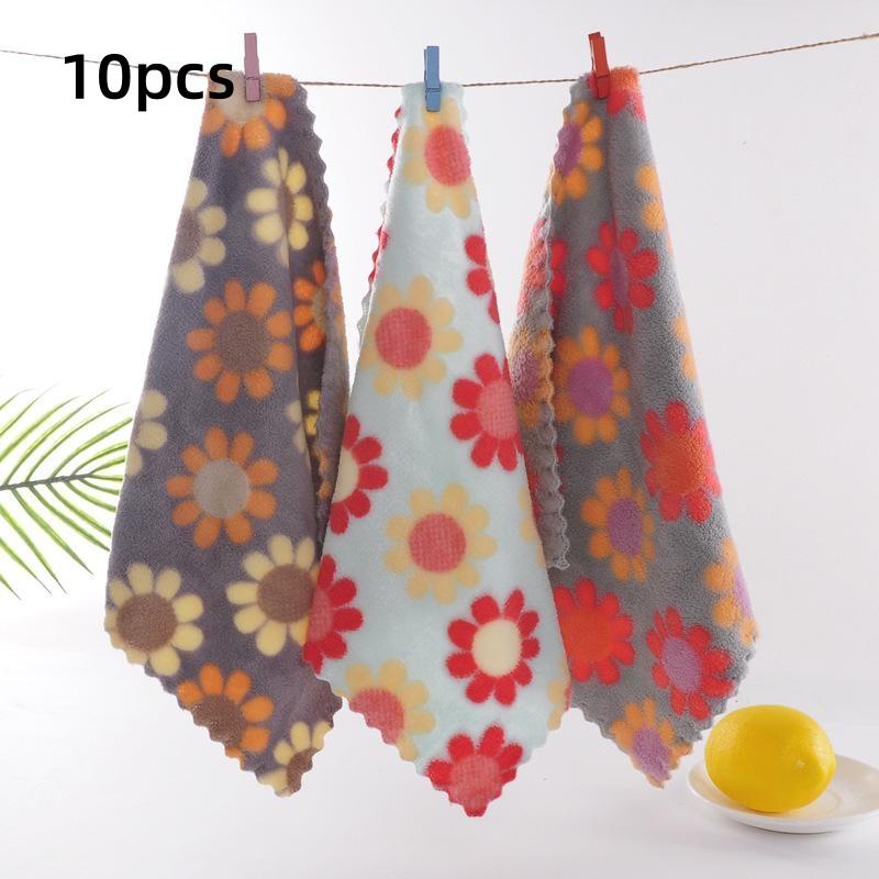 

1/5/10 шт. Салфетки для уборки из кораллового флиса с подсолнухом, Впитывающие кухонные салфетки для мытья посуды, Бытовые салфетки для уборки, Салфетка для вытирания 10pcs