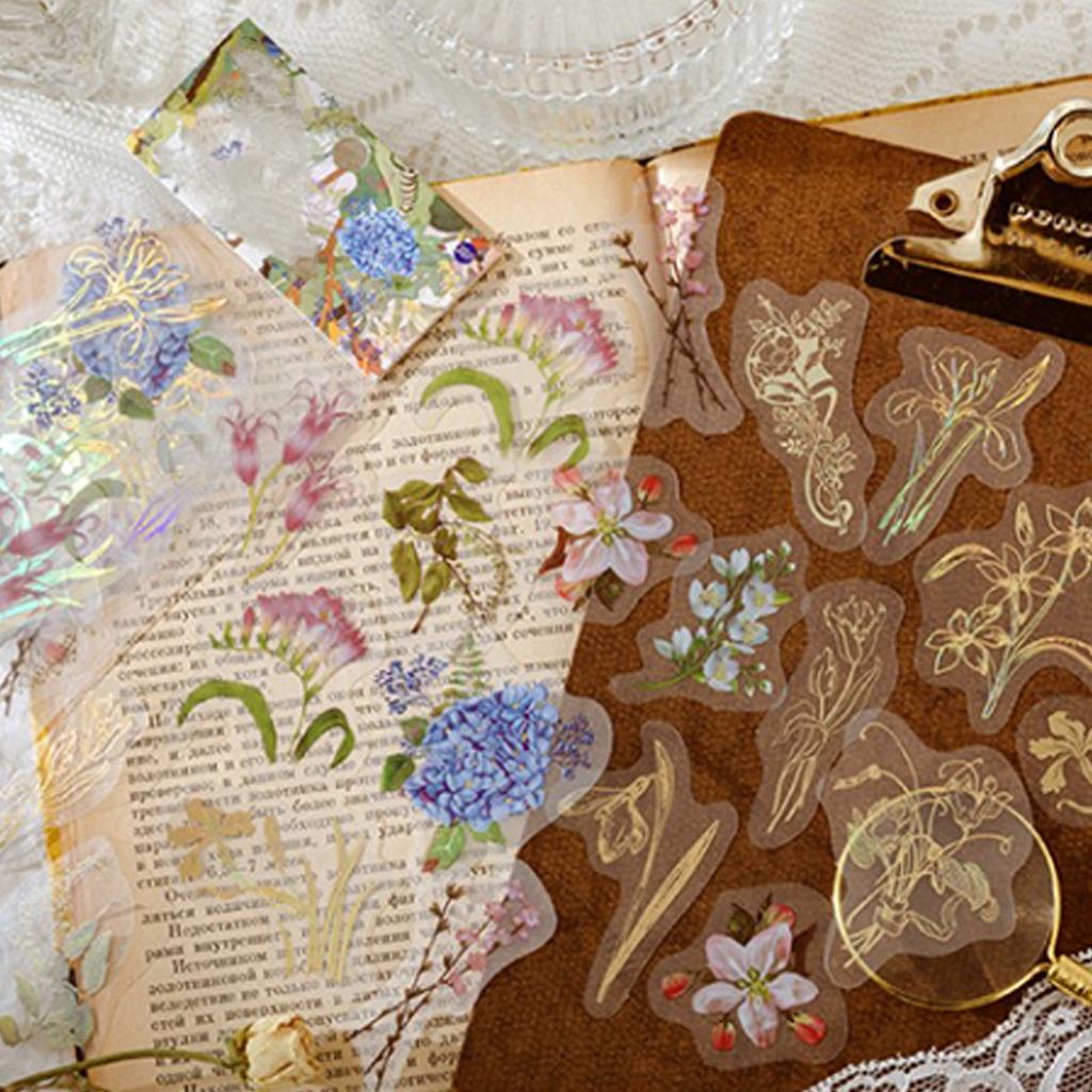 30 feuilles d'autocollants floraux de différents styles, faciles à utiliser, imperméables, en PET, couleurs vives, pour plantes