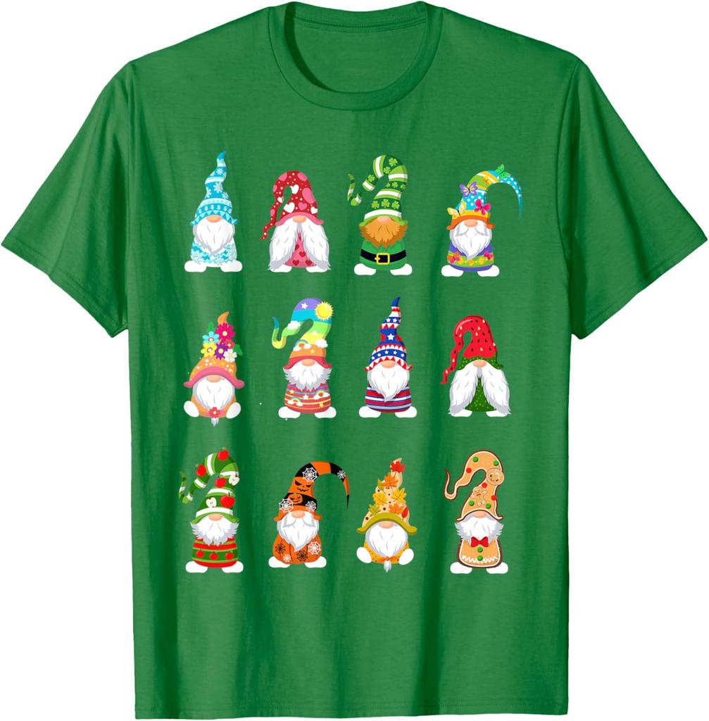 Holiday Gnomes Graphic Tee Spring Summer Casual Cotton Crewneck T-Shirt for Daily Wear
