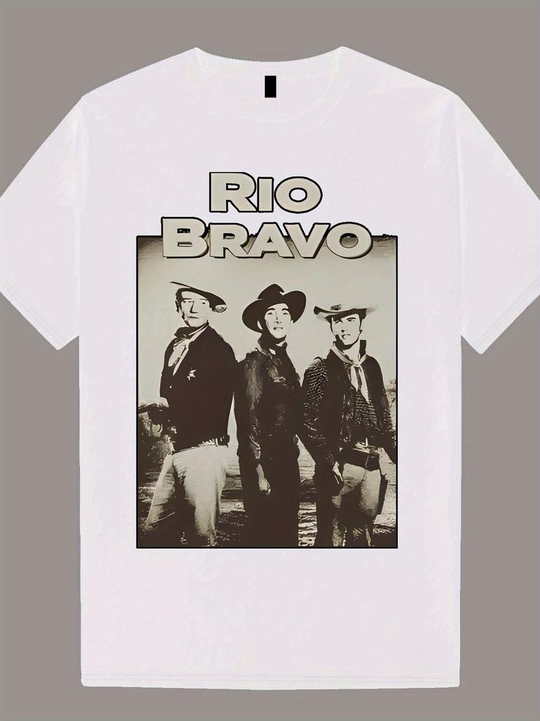 Vintage Western Movie Art Pattern T-Shirt Mens Fashion Casual Wear Short Sleeve Loose and Comfortable T-Shirt Daily Men Clothing