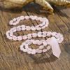 Boheemse Rozenkwarts Kralen Ketting met Natuurlijke Kristal Hanger