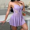 New purple mesh see-through suspender nightdress splicing lace pure desire sexy nightdress women