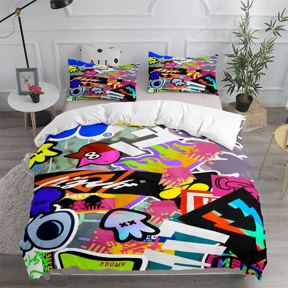 Graffiti Rainbow Friends Cartoon Duvet Cover UK Single Double King US Twin Full Queen Size Bed Linen Set