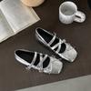 Bow inner height increase square head Mary Jane women's shoes 2025 new retro shallow mouth rivet ballet flats