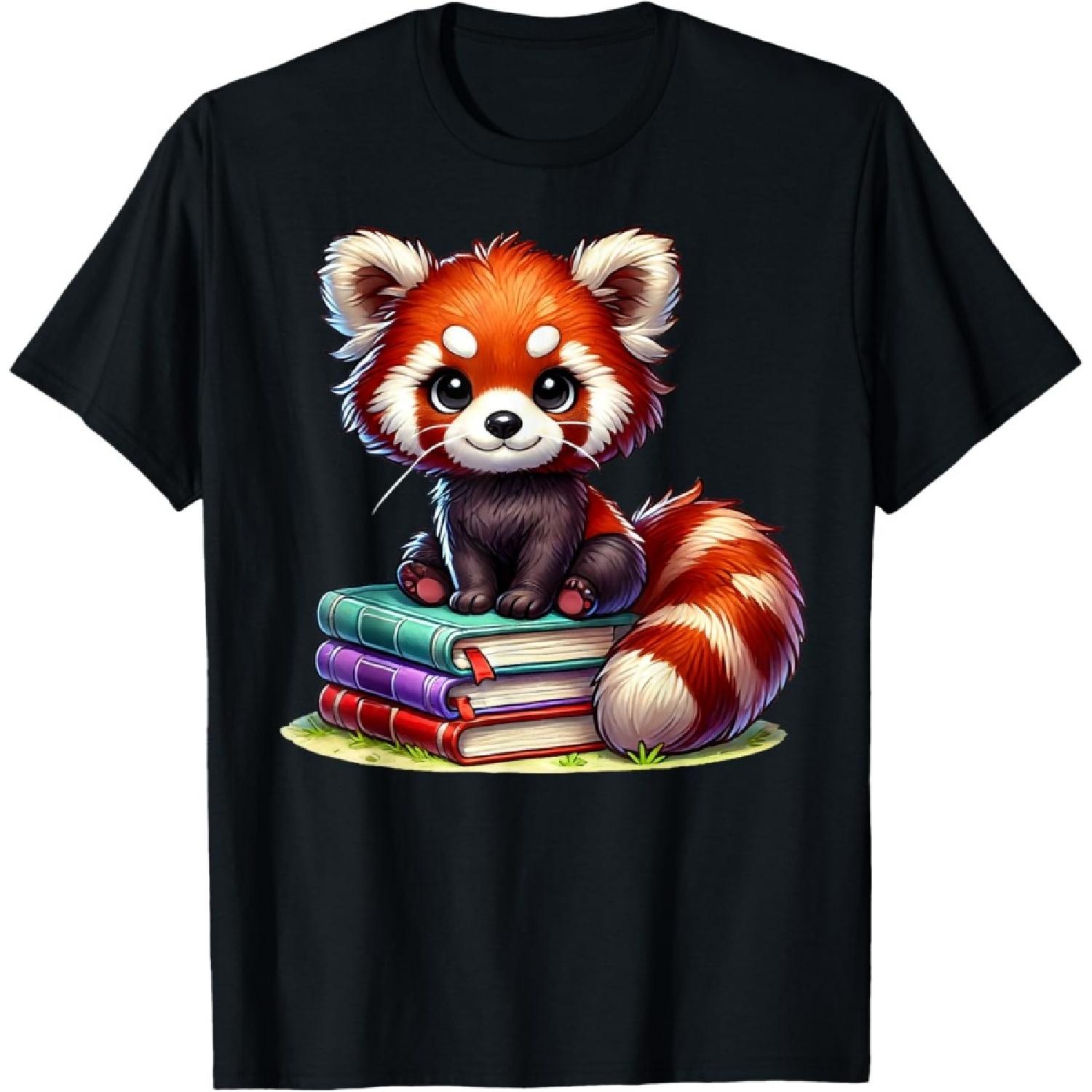 Red Panda Books Lover Reading Bookworm T-Shirt S