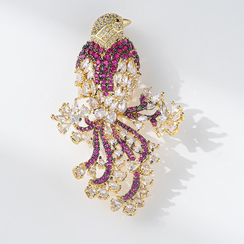High-Quality Copper Zirconia Phoenix Brooch - Luxurious Heavy Workmanship Corsage