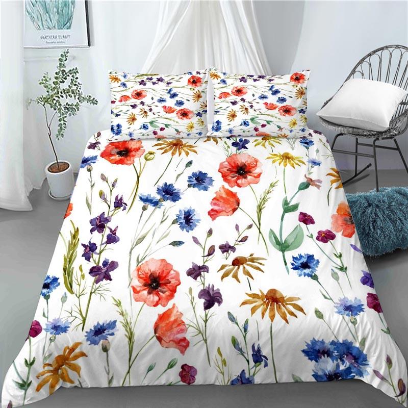 3D Red Poppy Duvet Cover King Queen Size Beautiful Flower Polyester Quilt Cover with Pillowcases Kids Adults Home Bedroom Decor