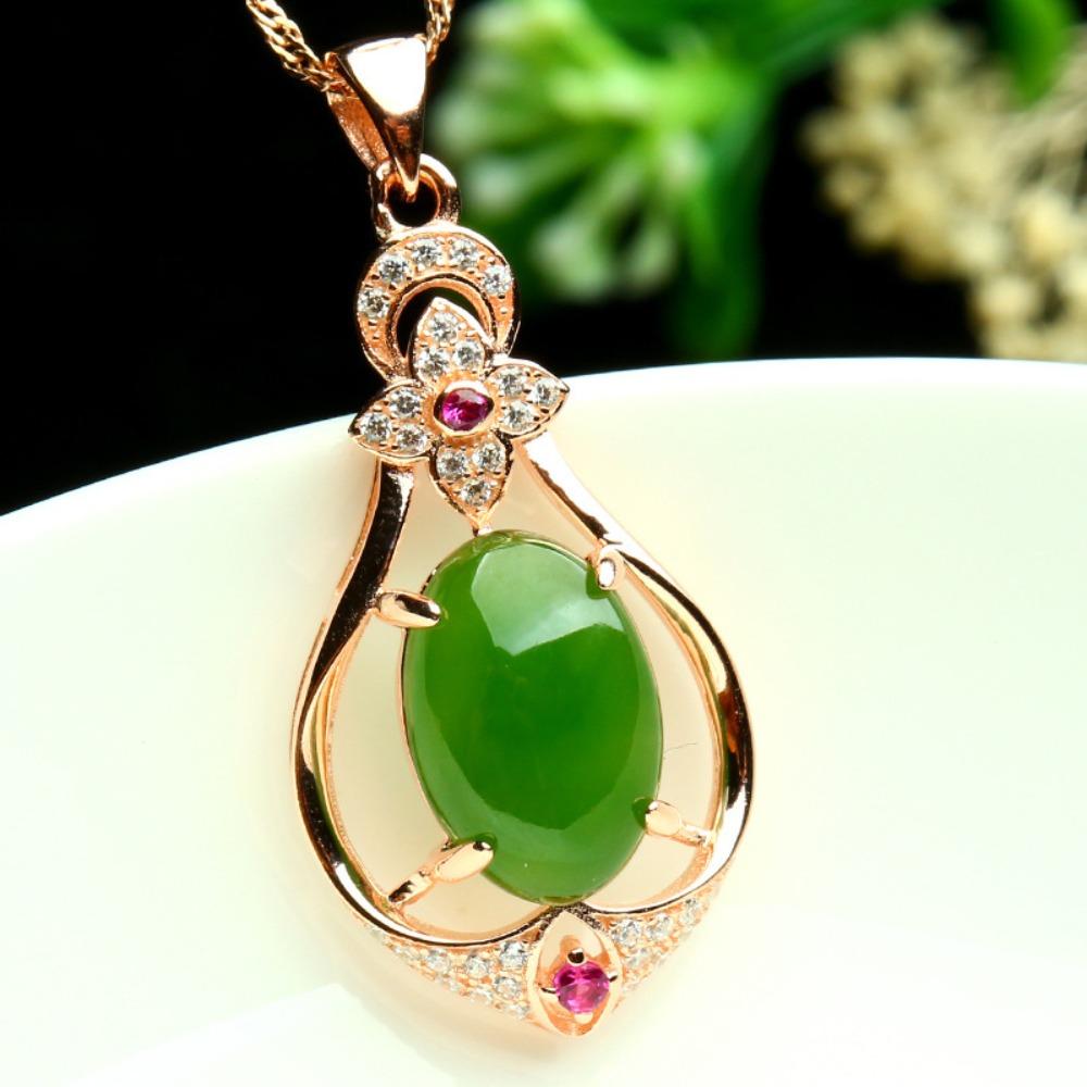 Rose Gold Plated Silver Necklace with Synthetic Jade Pendant Fashion Women Jewelry