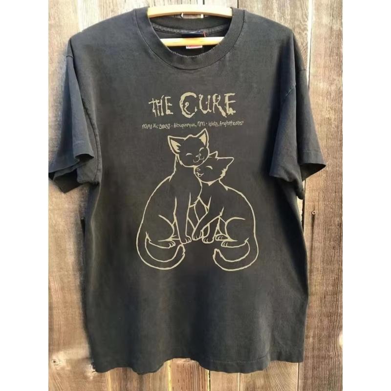 The Cure Love Cat Retro Summer Vintage Retro Casual Unisex Fashion YK Tshirt Suitable for Both Unisexs and Womens T Shirt
