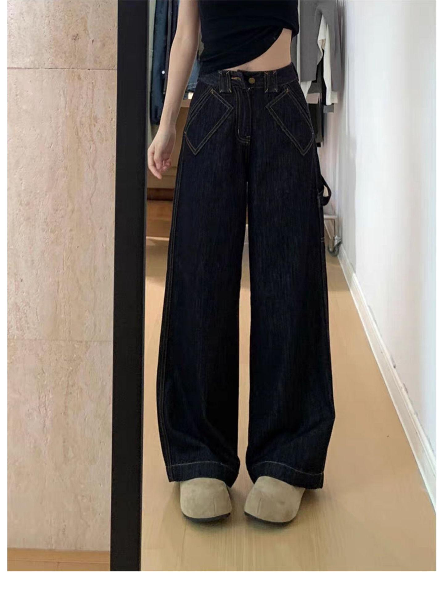 

Женские джинсы больших размеров в стиле ретро с высокой посадкой, черные - Осень 2025, широкие брюки, стройнящие S чёрный