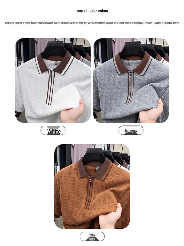Men's Hipster Striped Knit Shirt - Short-Sleeve Lapel T-Shirt Top