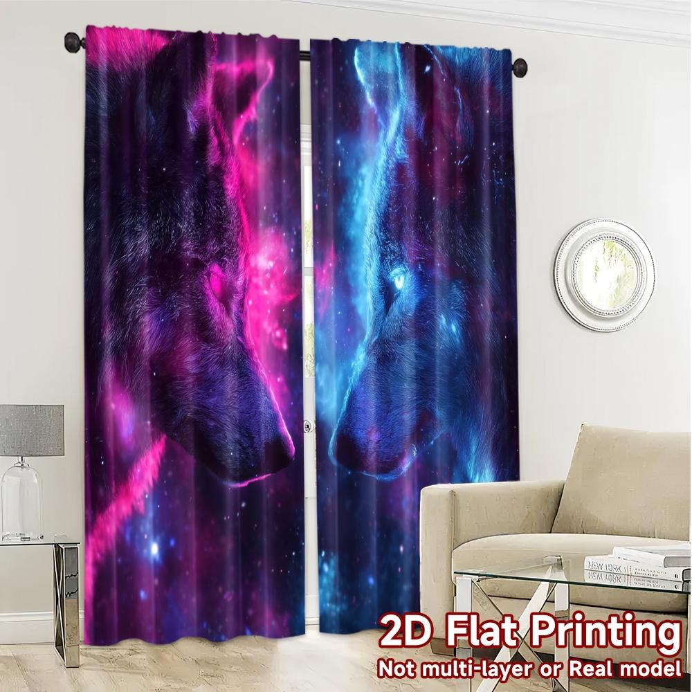 2pcs, 2D FLAT PRINTING Curtains (Without Rod) Cosmic Wolves Popular Curtain Versatile Durable Polyester Curtains Decorations For