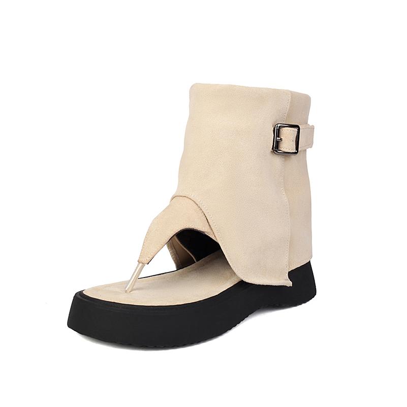 

Plus Size Frosted Suede Metal Buckle Sleeve For Women s Summer Short Boots, Sexy Peek Toe Boots 34 бежевий