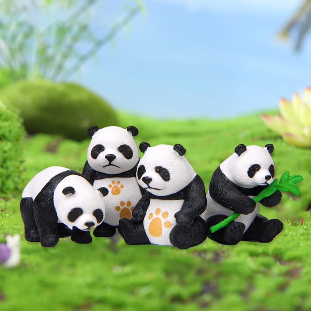 4Pcs Panda Statue Cartoon Cute Expressions Anti-fade Attractive Panda Crafts Micro Landscape Animal Ornament Home Decor