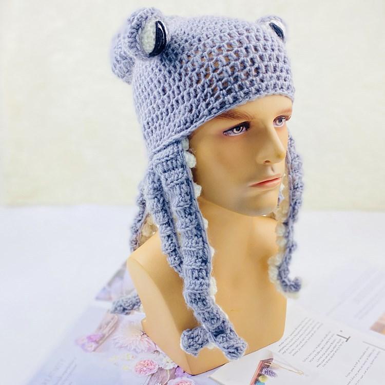 New Cat Ear Hat Hand Knitted Devil Horn Funny Women's Autumn and Winter Wool Warm Knitted Hat