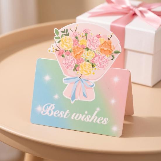 Decorative Floral Greeting Cards 10Pcs 3D Flower Thank You Card, Bouquet Best Wishes Card Note Appreciation Gifts for Anniversary, Mother's