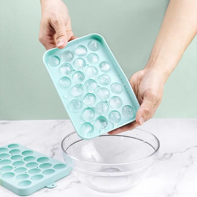 25 Fächer Silikon Eisgitter Kugel Eiswürfelform mit Deckel Eisaufbewahrungsbox Leicht zu entformen Eiswürfelherstellung Bar Hausparty Küchenwerkzeuge